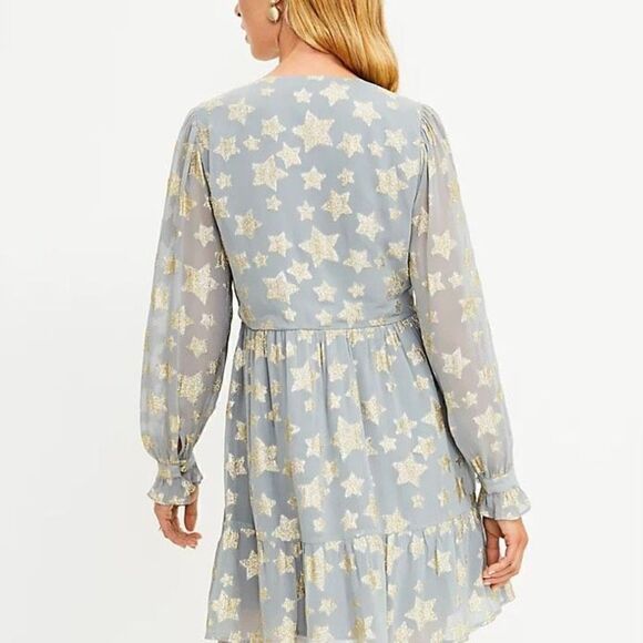 Loft Grey Fog Shimmer Star Tiered Dress Size X - Picture 4 of 13